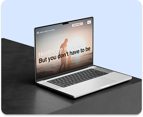 Rebel Health Alliance brand work on a laptop